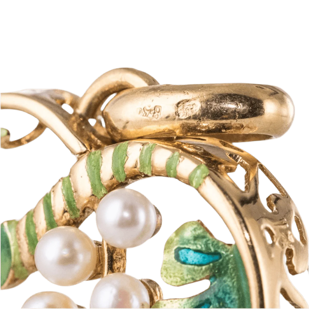 Pendant in yellow gold, pearls, enamel and diamond - Image 6