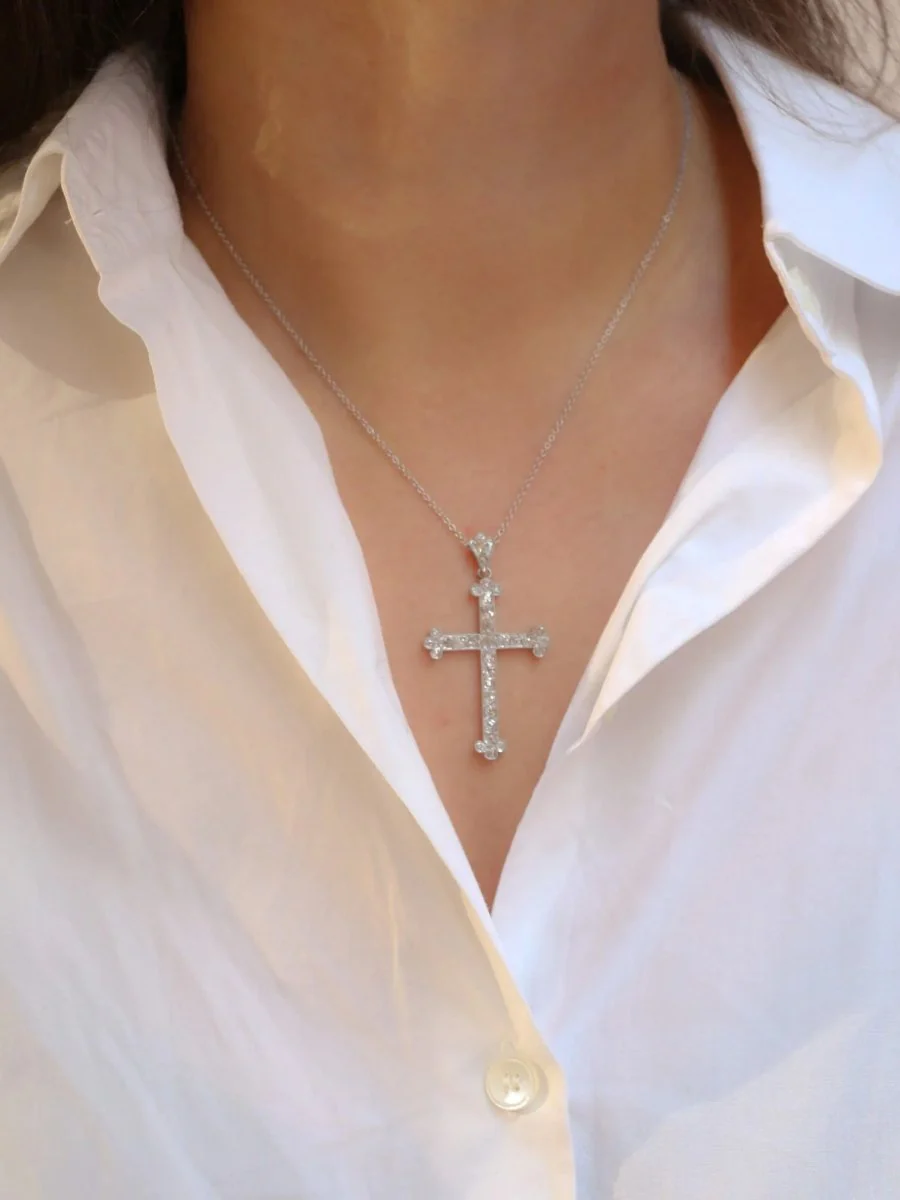 Belle Epoque cross pendant in gold and old cut diamonds - Image 6