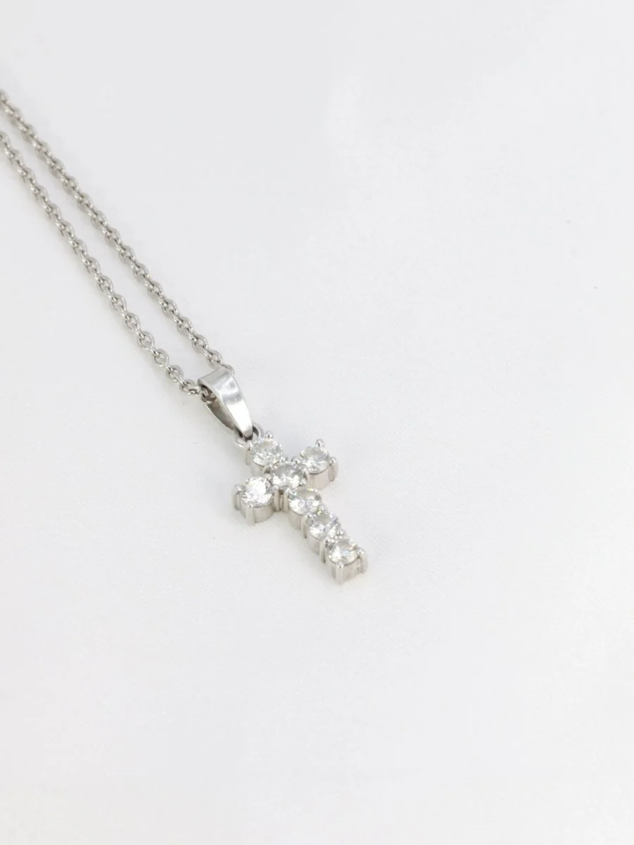 Vintage cross pendant in white gold and diamonds - Image 3