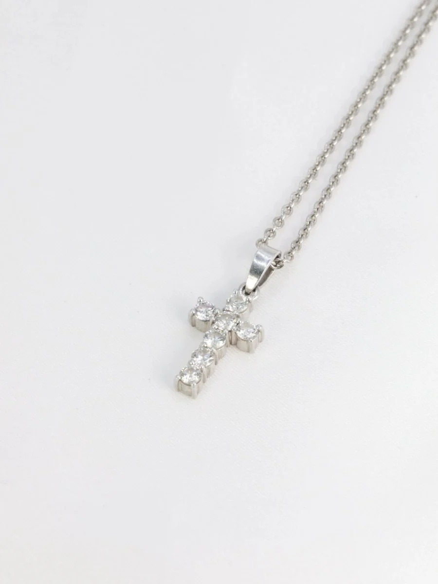Vintage cross pendant in white gold and diamonds - Image 4