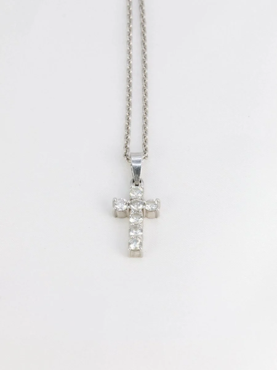 Vintage cross pendant in white gold and diamonds - Image 5