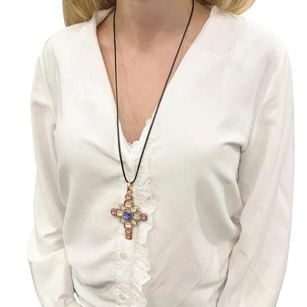 Cross pendant in rose gold, citrines, tourmalines and tanzanite - Image 6