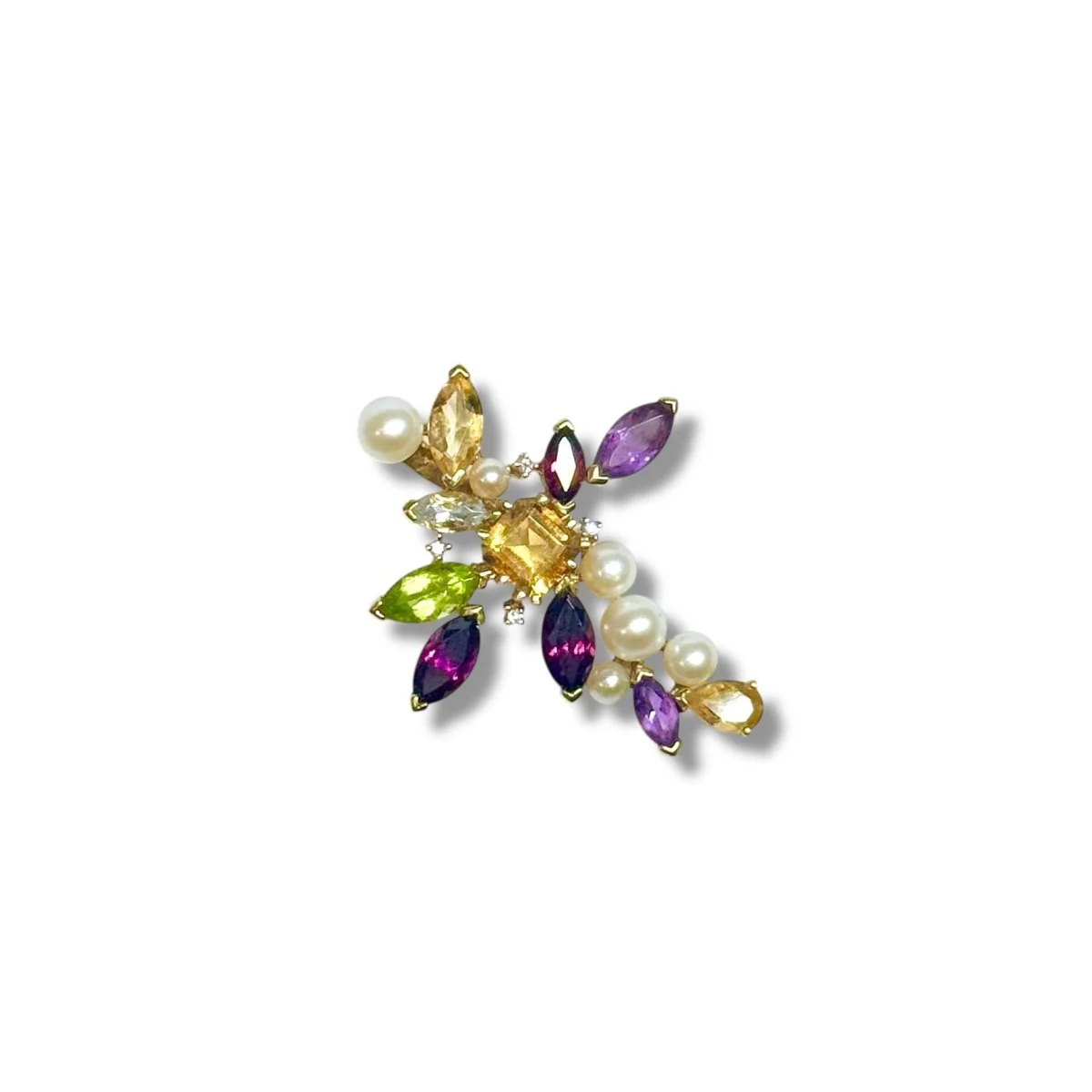 Pendentif CHRISTIAN LACROIX croix multigemmes en or jaune et citrine, péridot, aigue-marine, rhodolite, améthyste, perle, diamant - Image 7