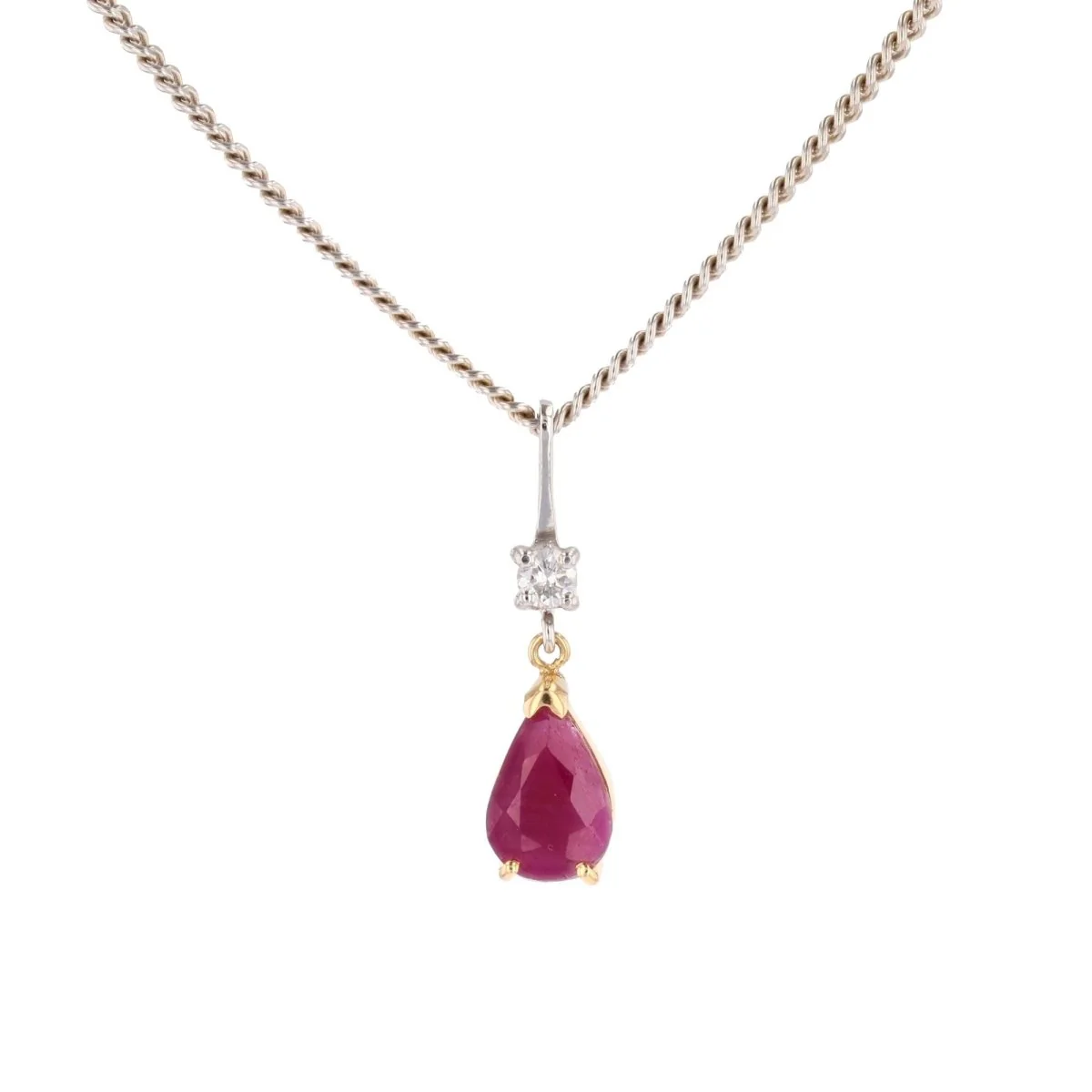 Necklace Pendant in white gold, yellow gold, rubies and diamond
