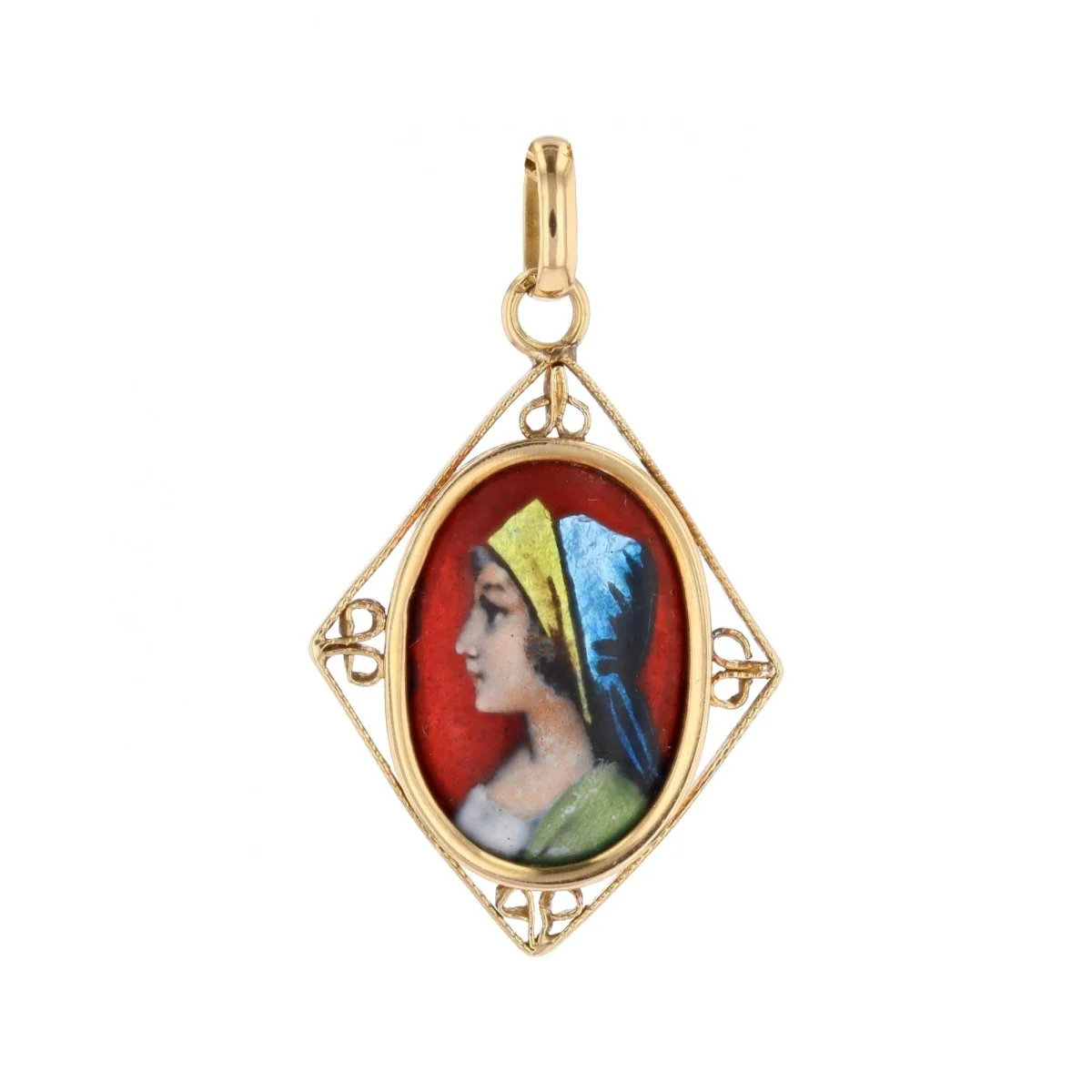 Pendant in yellow gold and enamel