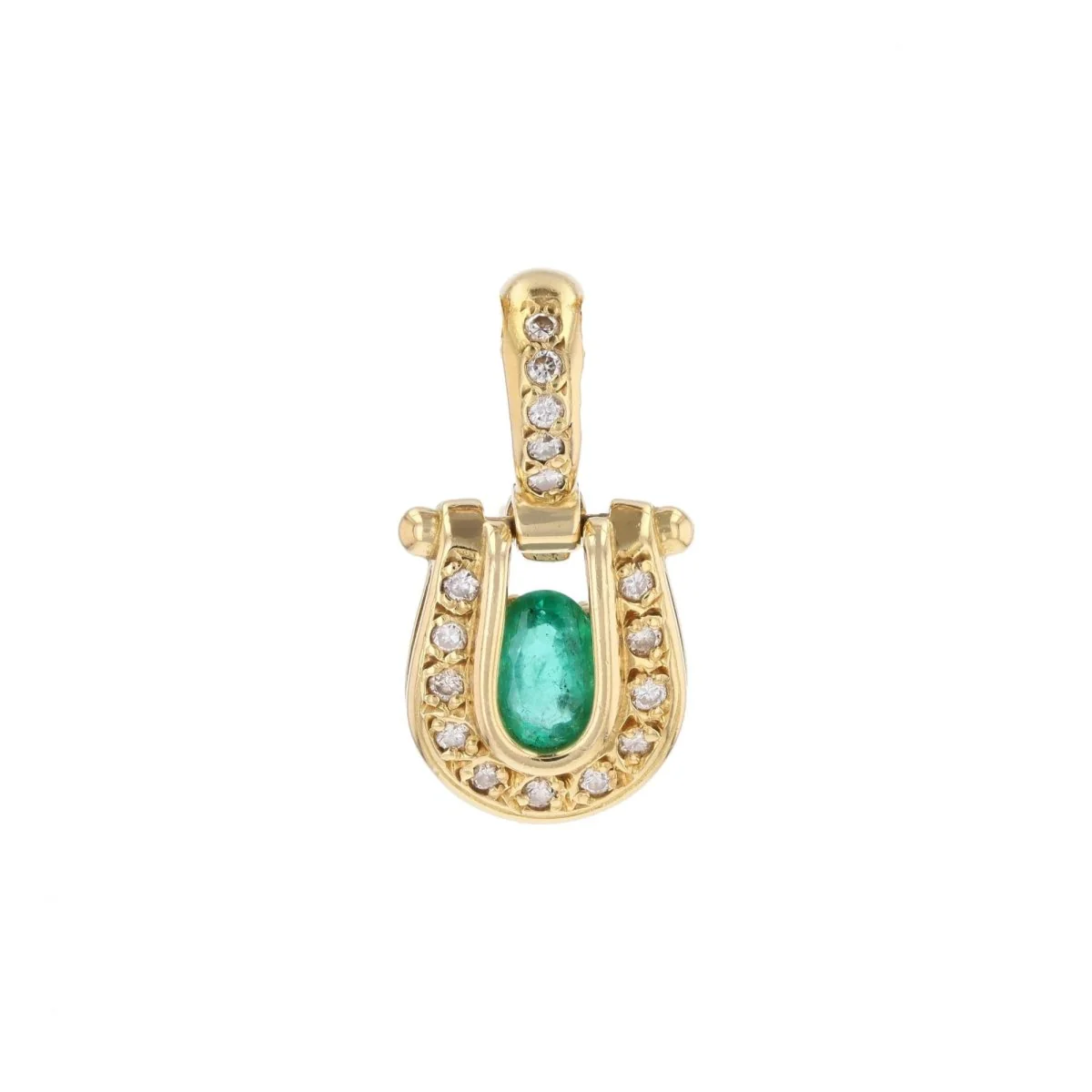Pendant in yellow gold, emerald and diamonds