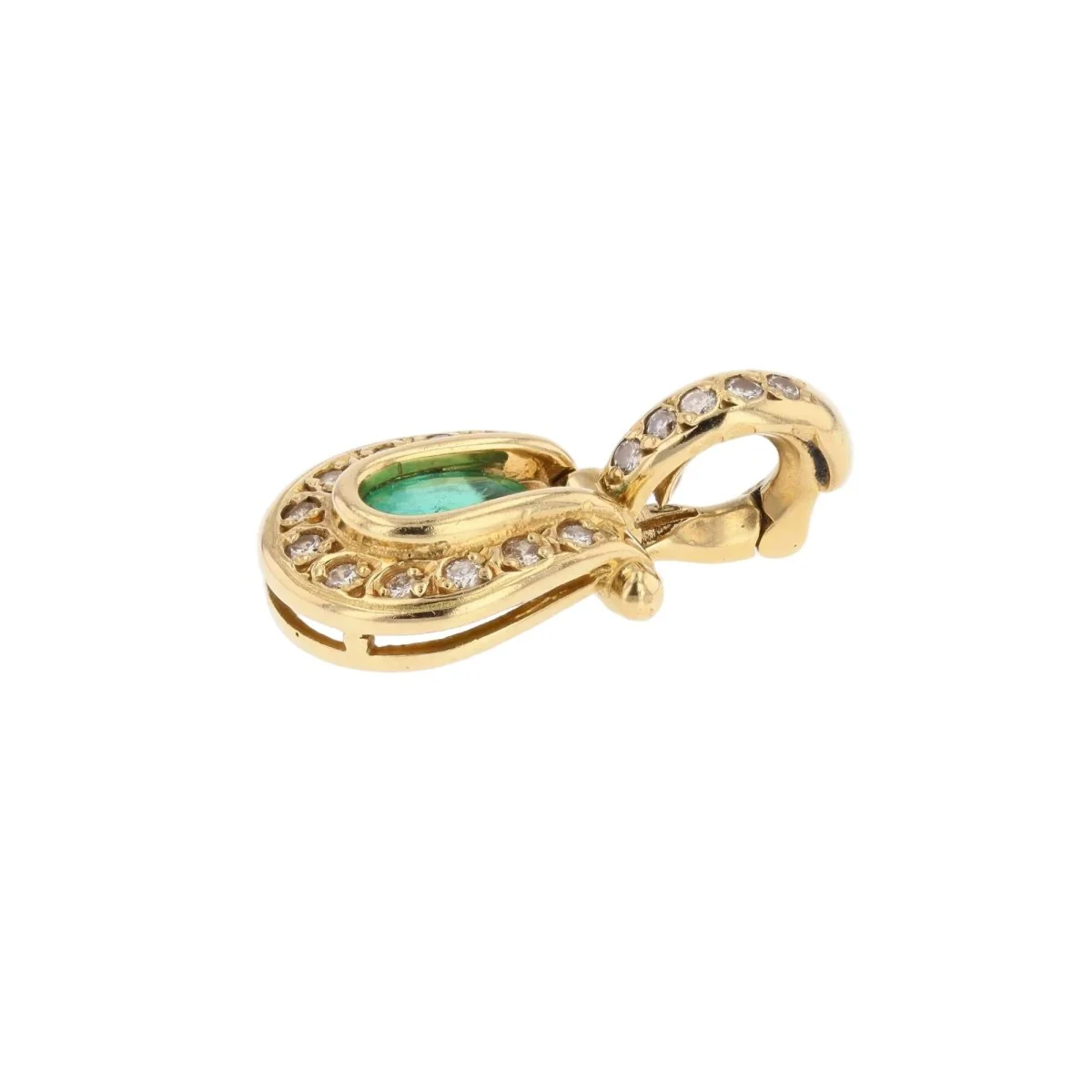Pendant in yellow gold, emerald and diamonds - Image 3