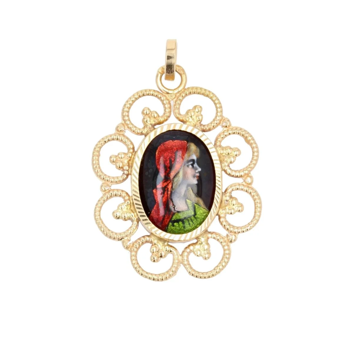 Yellow gold and enamel pendant