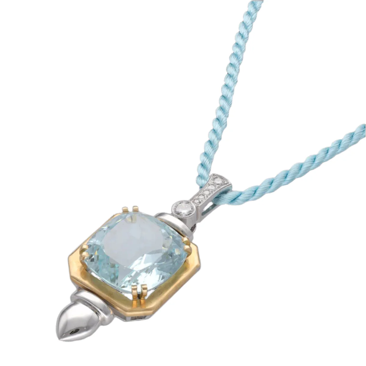 Pendant in yellow gold and gray 18 Cts with an Aquamarine and diamonds. - Image 5