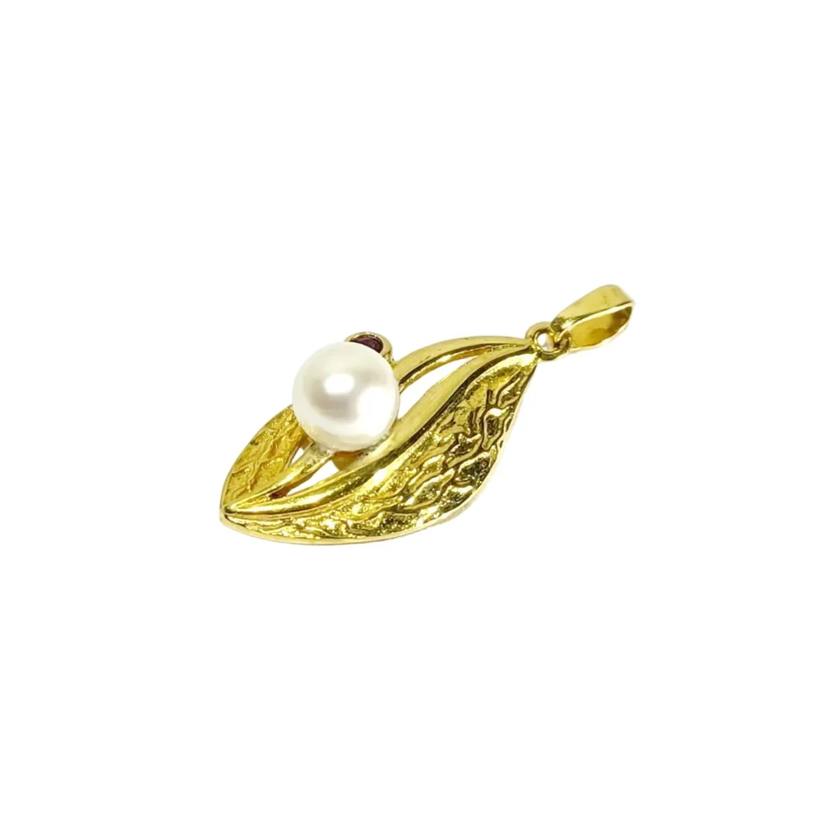 Pendant in yellow gold, pearl, and garnet - Image 3