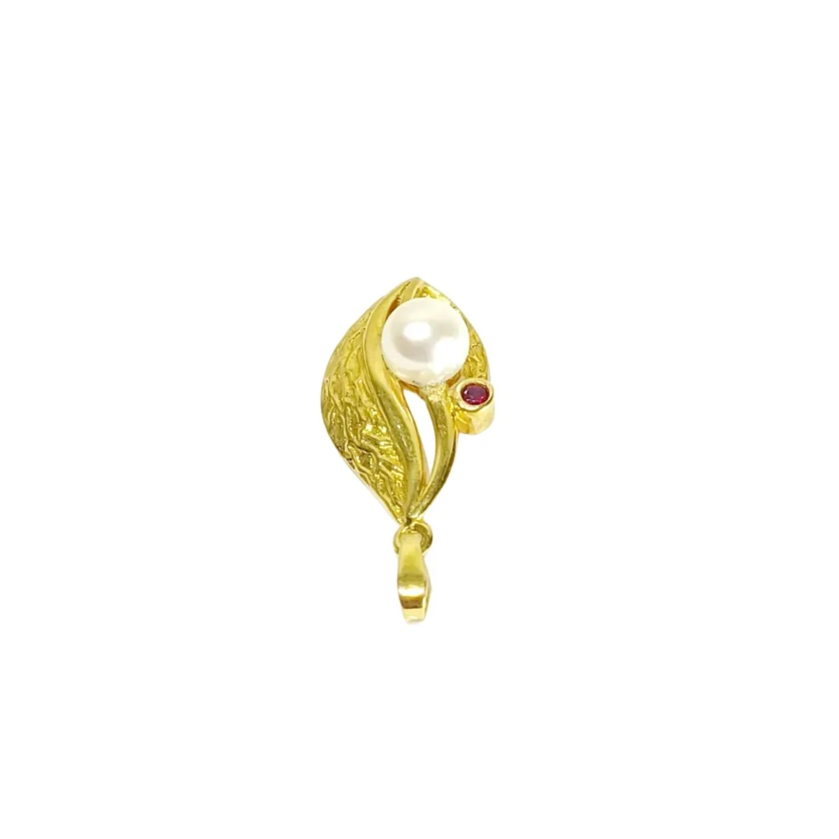 Pendant in yellow gold, pearl, and garnet - Image 4