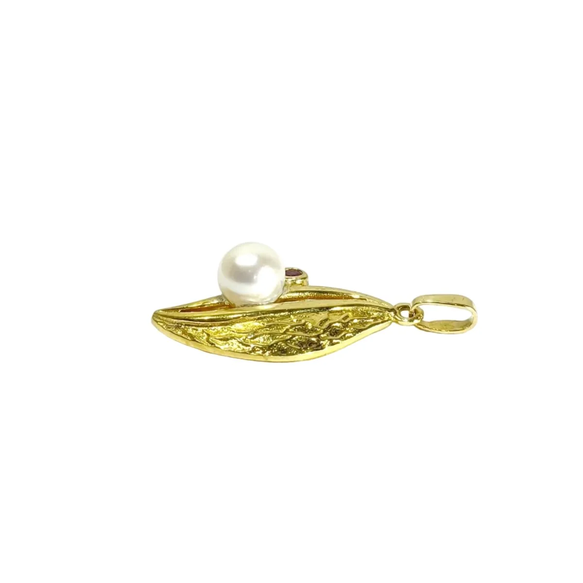 Pendant in yellow gold, pearl, and garnet - Image 5