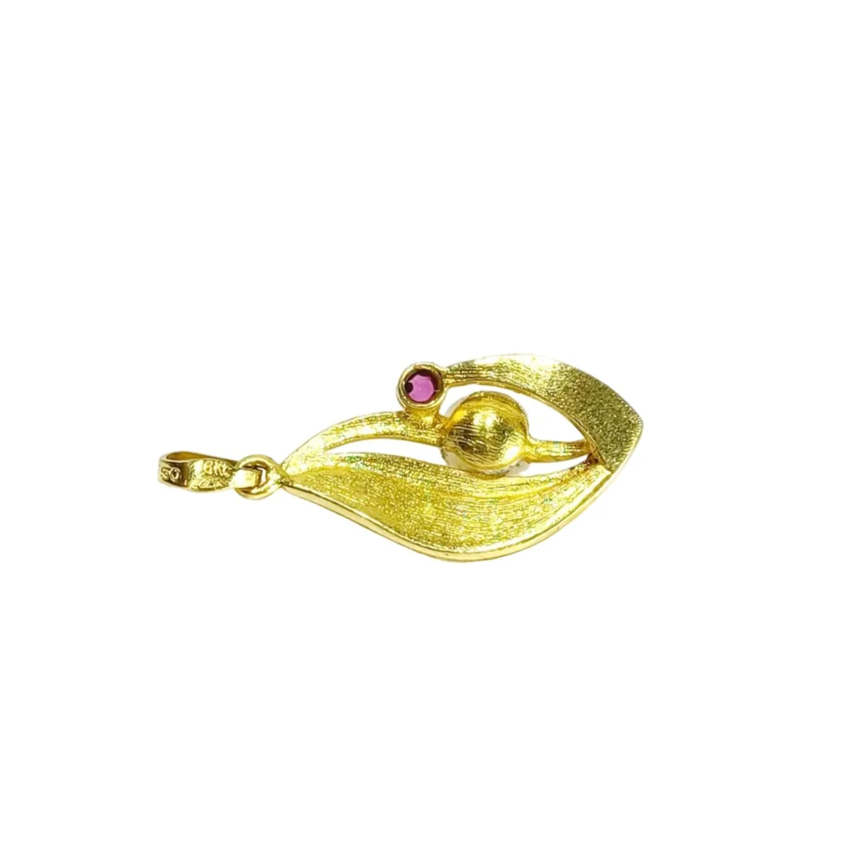 Pendant in yellow gold, pearl, and garnet - Image 6