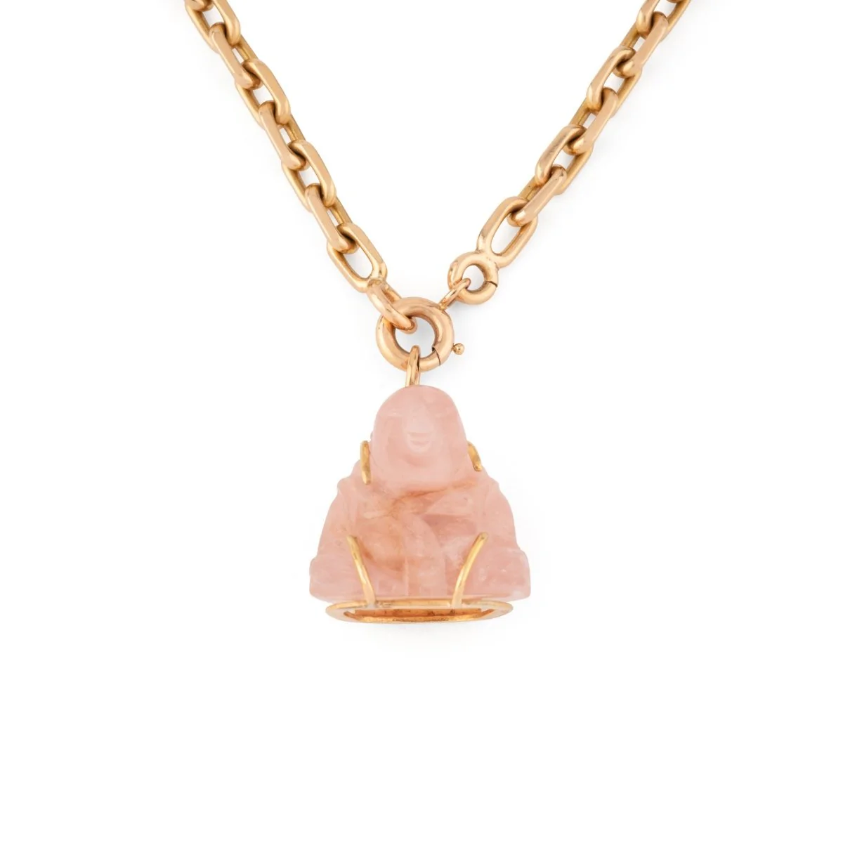 Carved rose quartz Buddha pendant