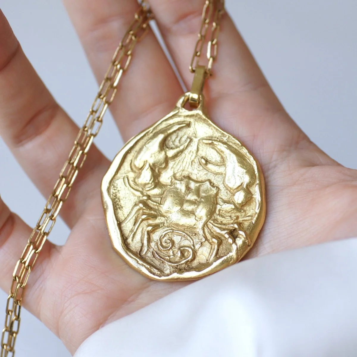 Yellow Gold Cancer Astrological Medal Pendant - Image 6