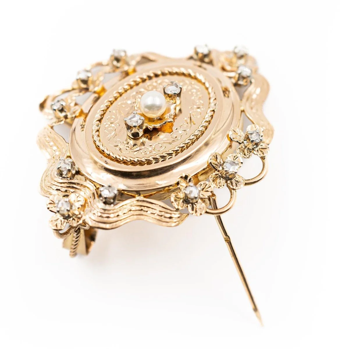 Yellow gold, pearl and diamond pendant - Image 2