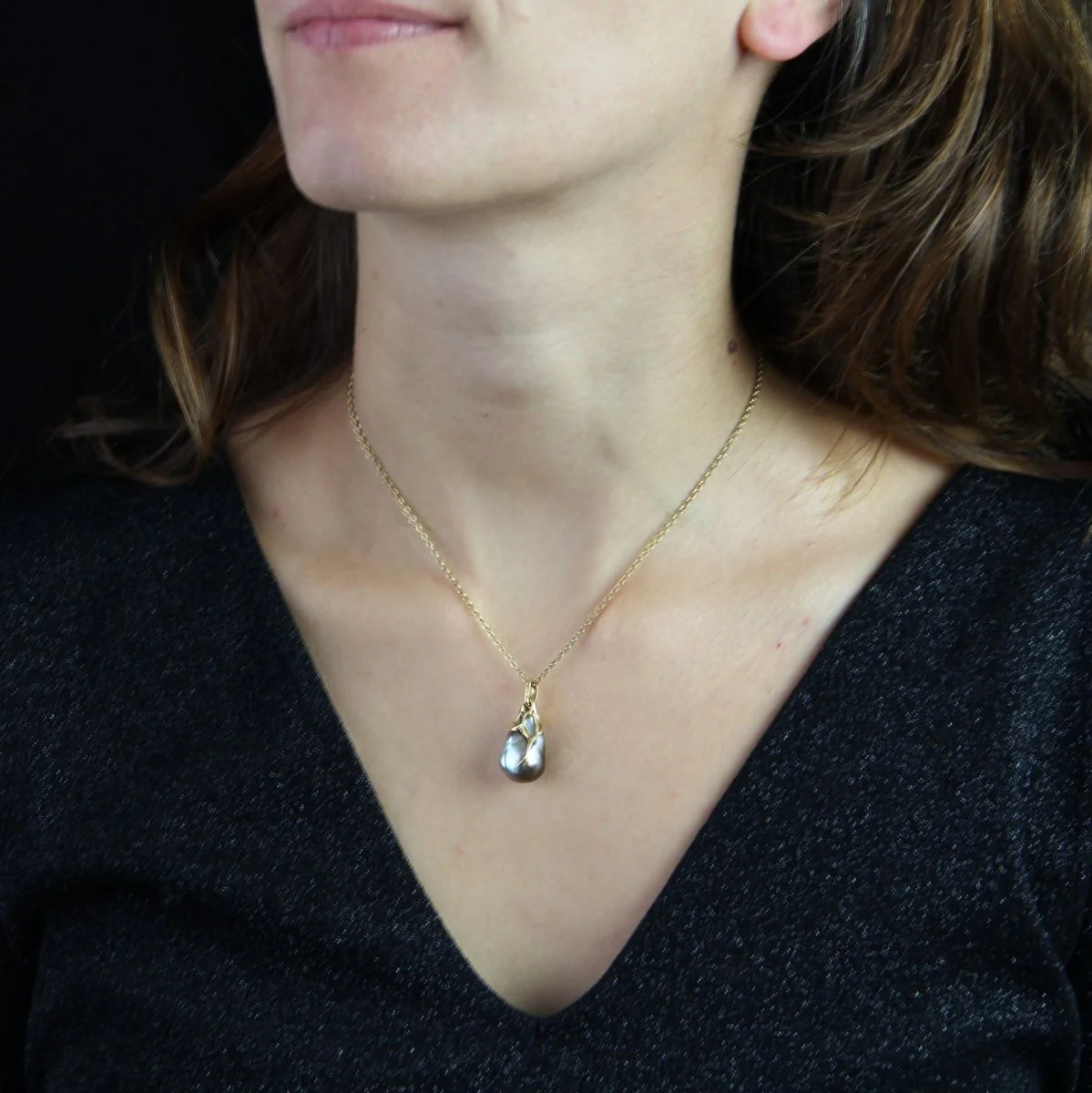 Pendant in yellow gold and pearl - Image 2