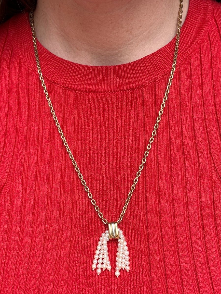 Pendentif CARTIER pompon en or jaune, or blanc, or rose et perles - Image 8