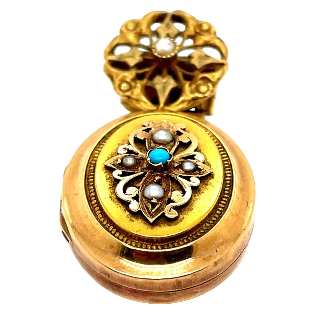 Pendant in Yellow gold, Pearls and Turquoise