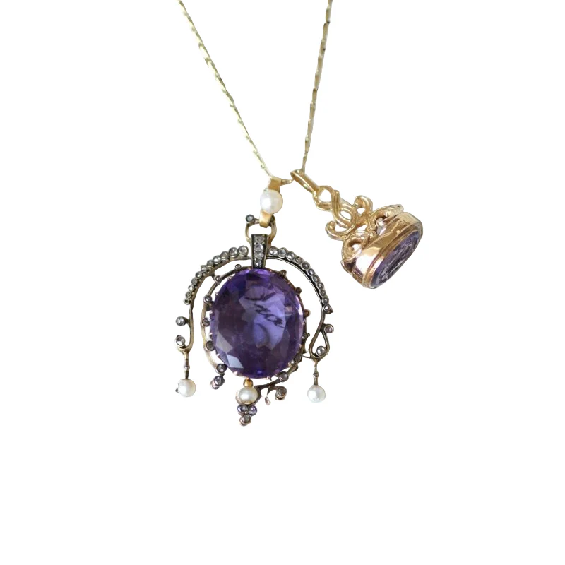 Pendant Seal Amethyst Intaglio Ecclesiastical Coat of Arms on Yellow Gold - Image 9