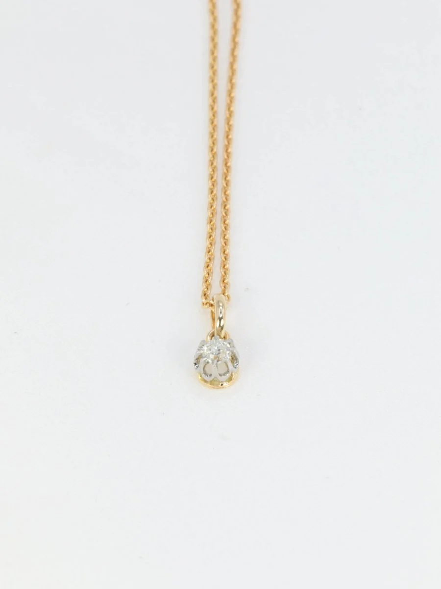 Antique solitaire pendant in gold, silver and old cut diamond 0.2 ct - Image 3