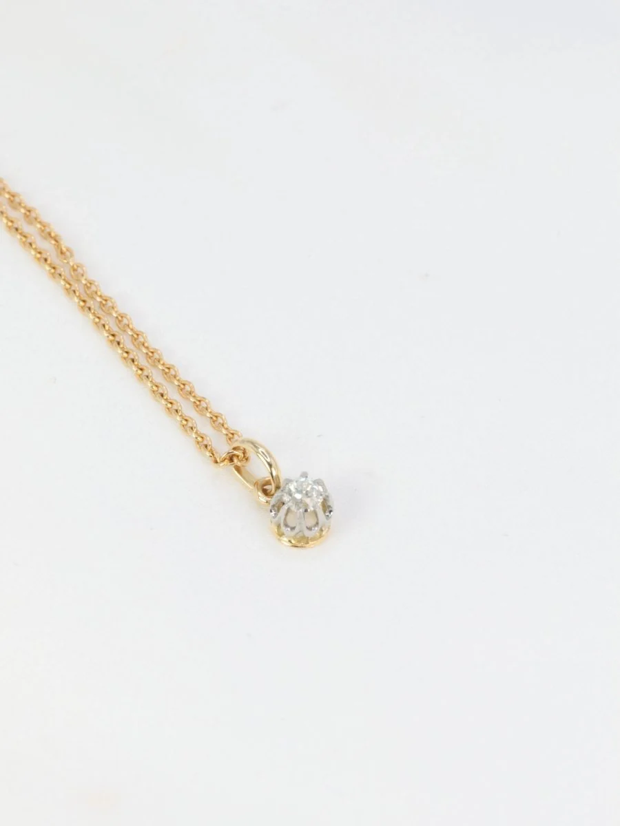 Antique solitaire pendant in gold, silver and old cut diamond 0.2 ct - Image 4