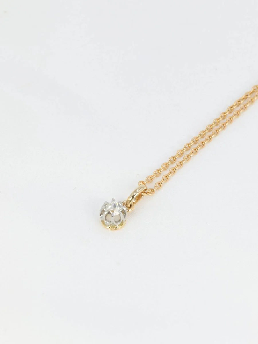 Antique solitaire pendant in gold, silver and old cut diamond 0.2 ct - Image 5