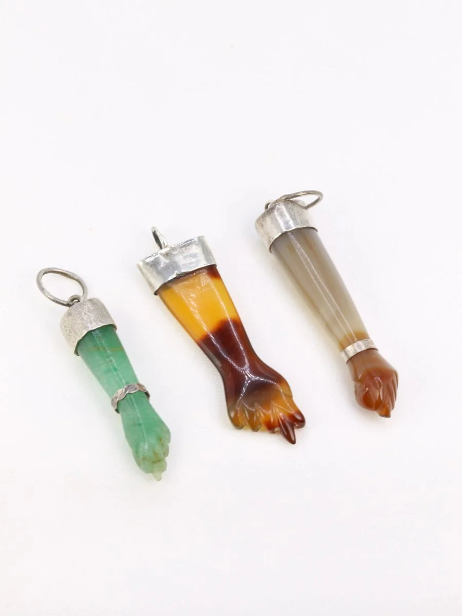 Vintage silver figa hand pendants with hard stones