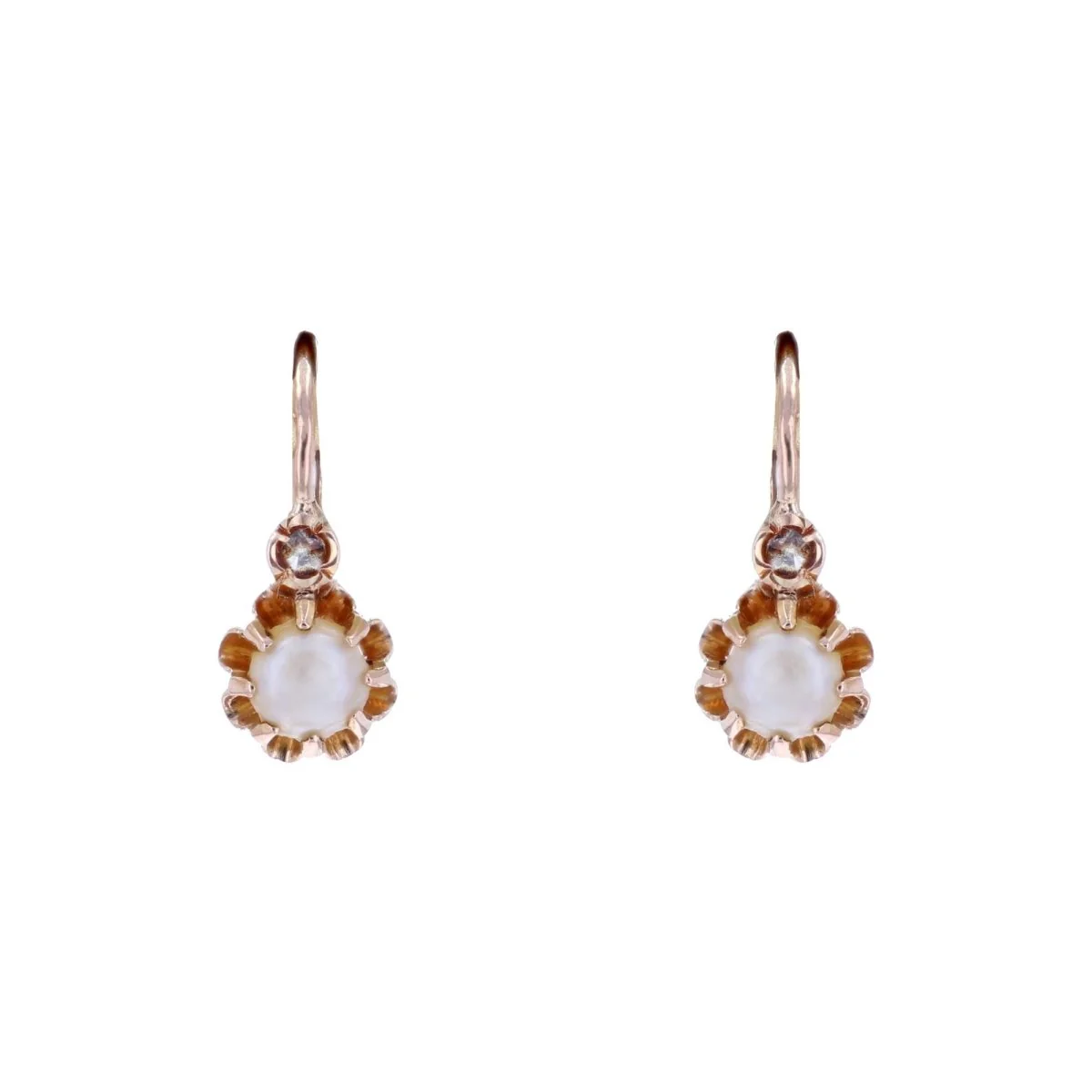 Earrings Sleepers in rose gold, pearls and diamonds