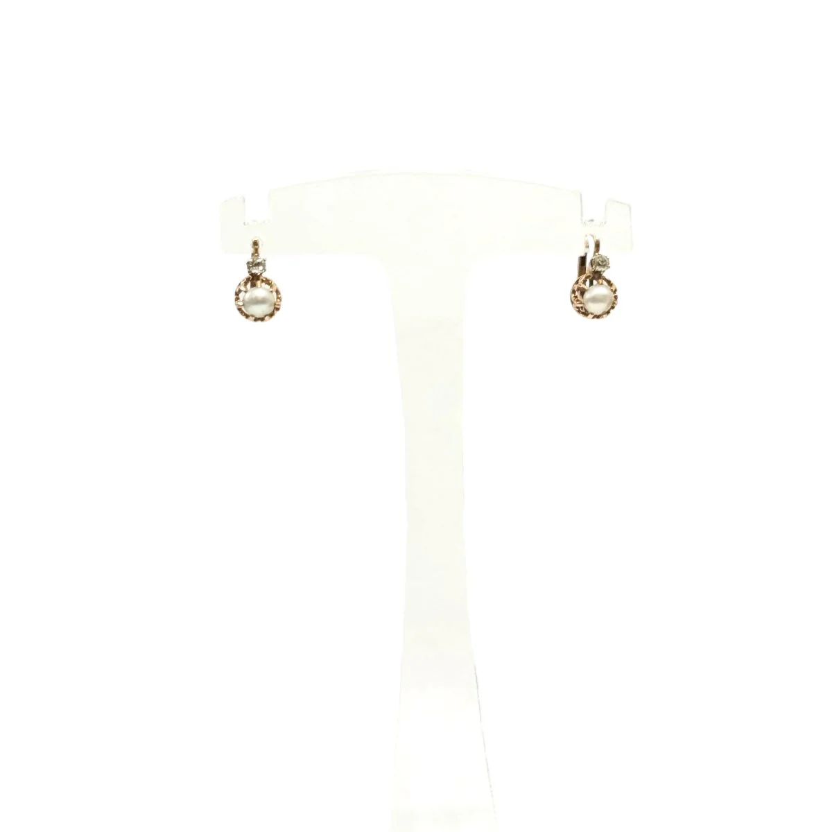 Earrings Sleepers in yellow gold, rose gold, pearls and diamonds