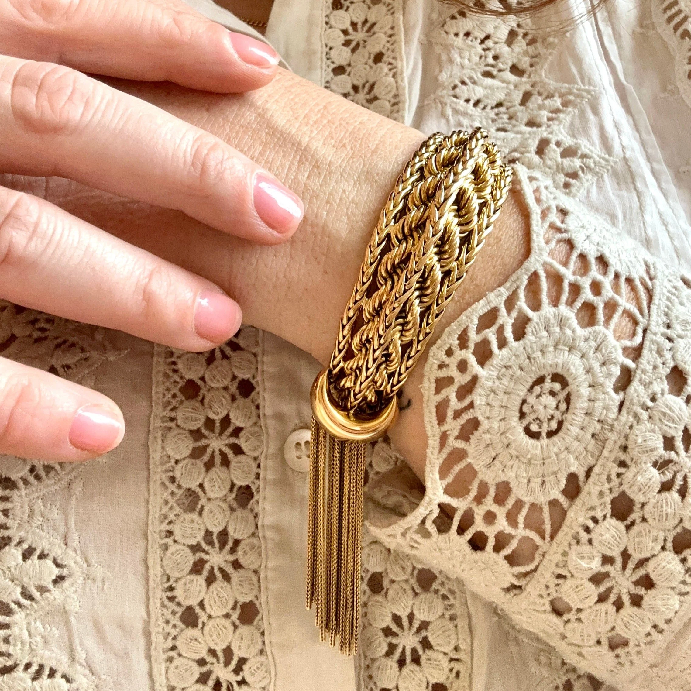 Bracelet PIERRE STERLÉ palm tree mesh and gold rope - Image 7