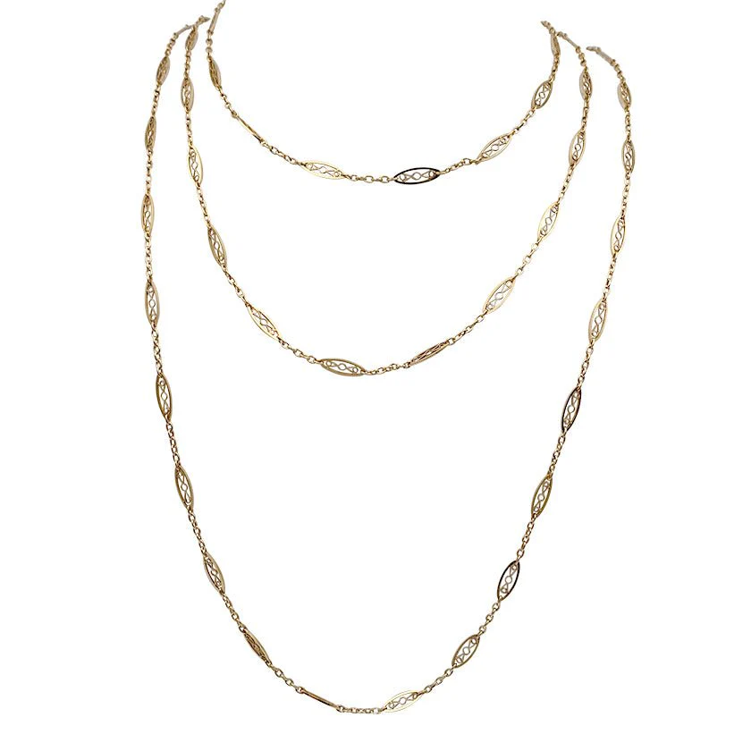 Filigree long necklace in yellow gold