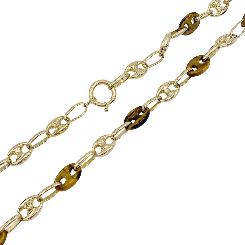 Vintage coffee bean necklace, yellow gold and tiger's eye - Image 3