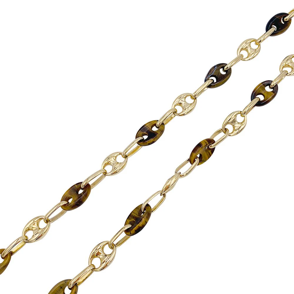Vintage coffee bean necklace, yellow gold and tiger's eye - Image 4