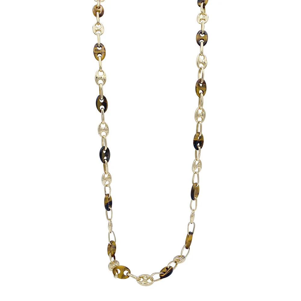 Vintage coffee bean necklace, yellow gold and tiger's eye - Image 5