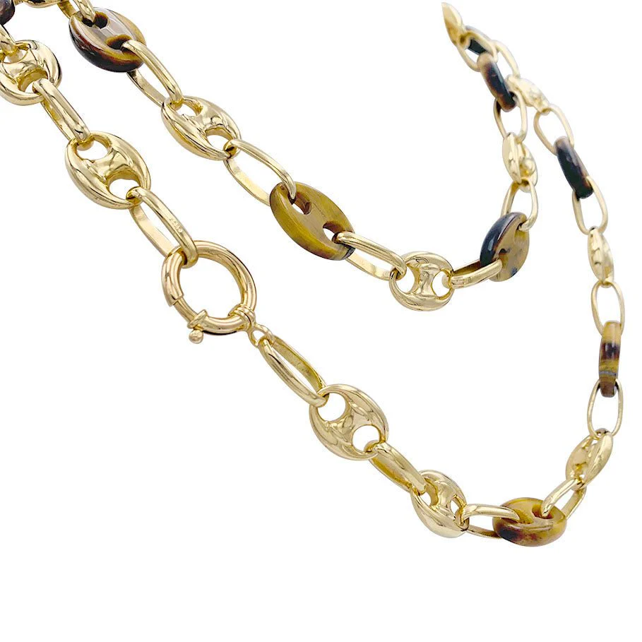 Vintage coffee bean necklace, yellow gold and tiger's eye - Image 6