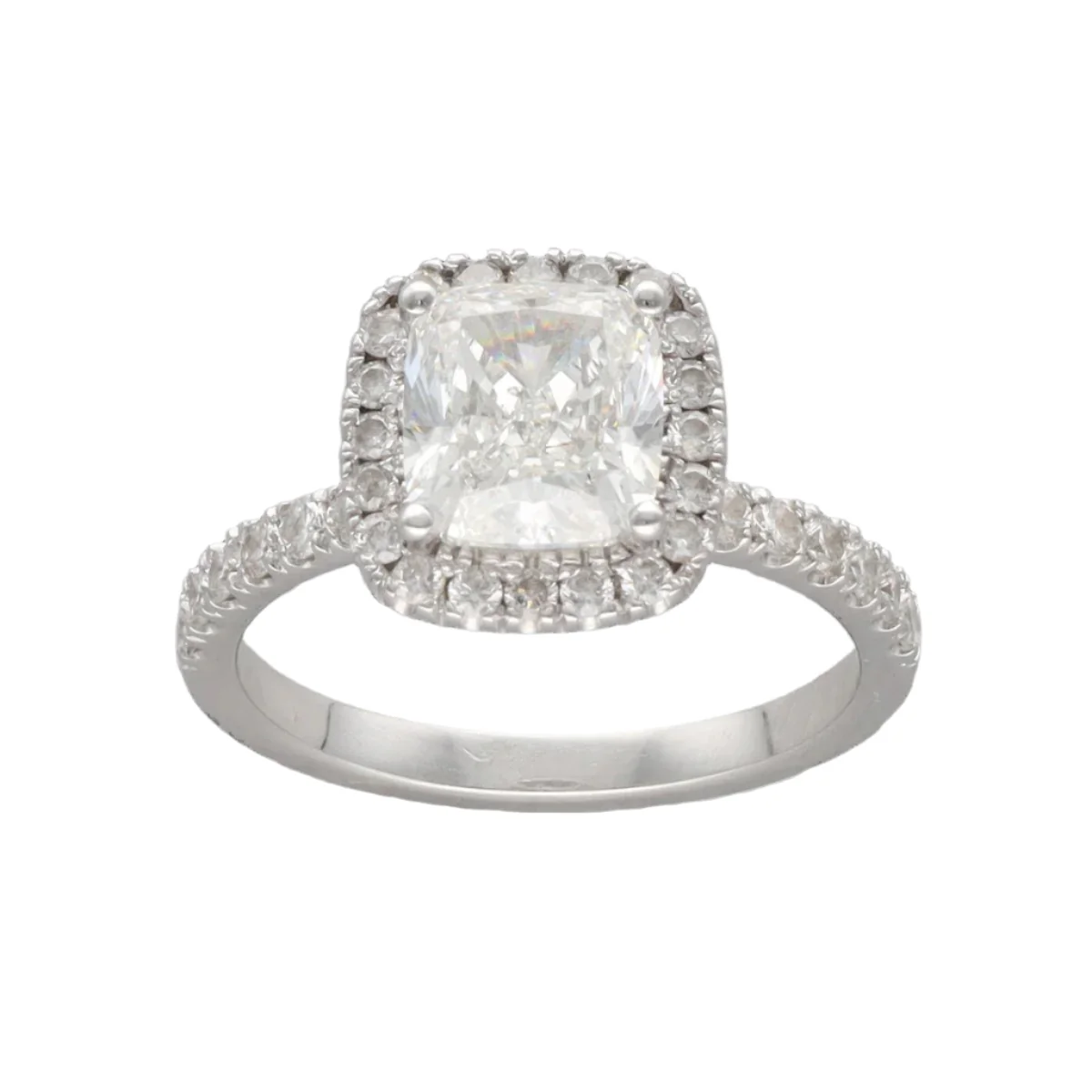 Cushion-cut solitaire diamond of 1.80 Cts H-SI1 (GIA) in 14 k gold. Size 50.