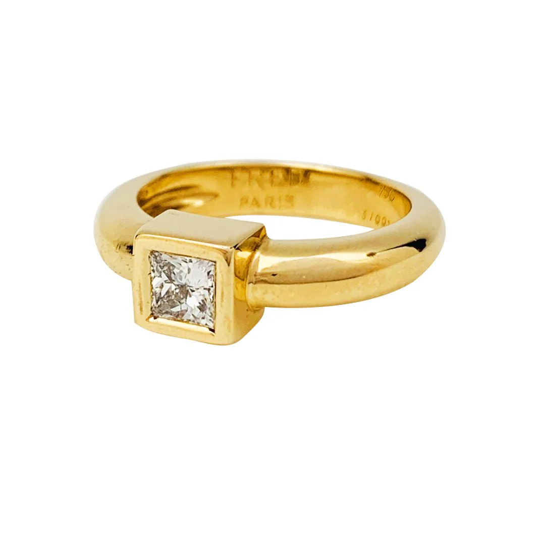 Fred Paris princess diamond solitaire, yellow gold. - Image 5