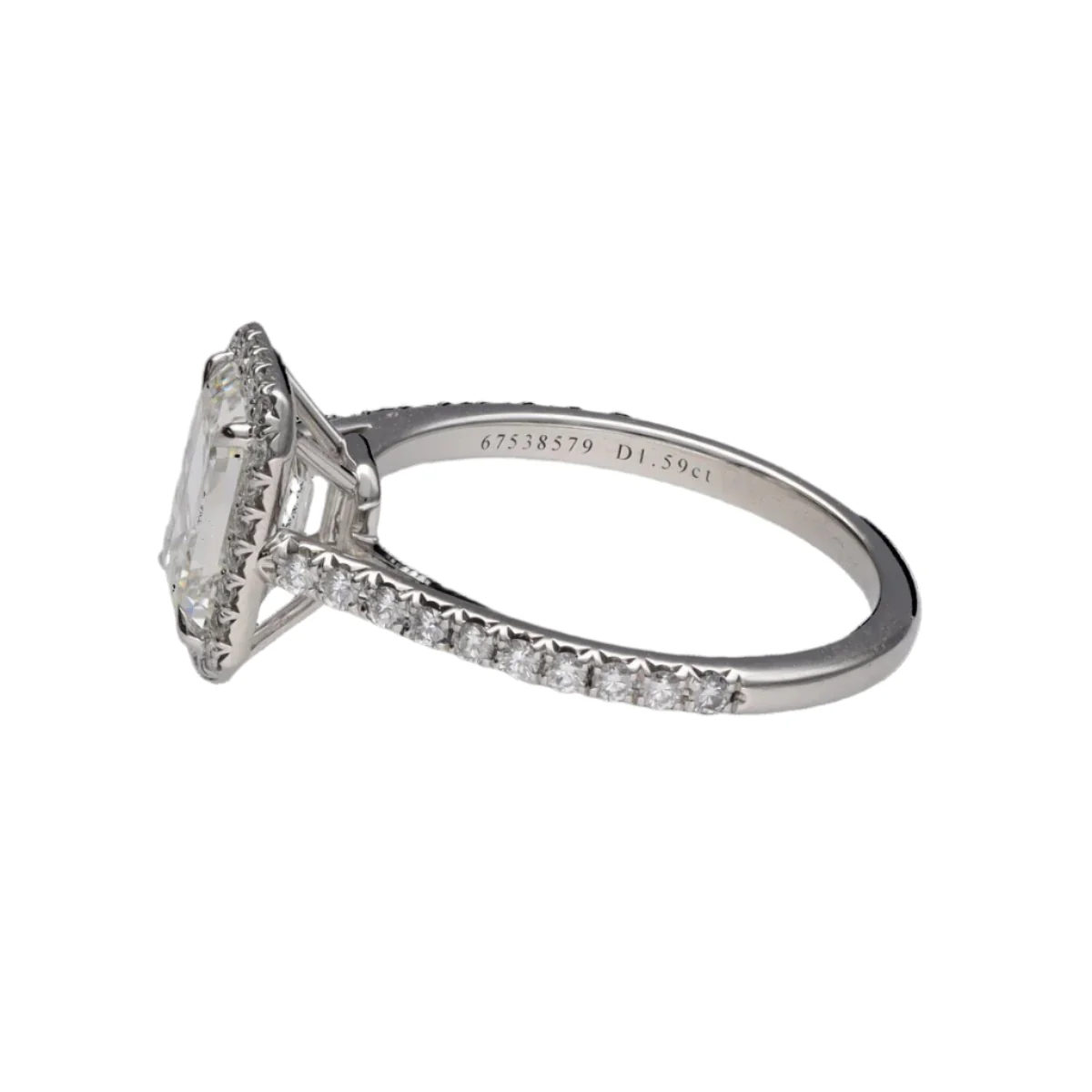 Tiffany & Co "Soleste Halo" solitaire in paltinium with a diamond emerald cut of 1.59 Cts (H-VVS1). Size 50. - Image 4
