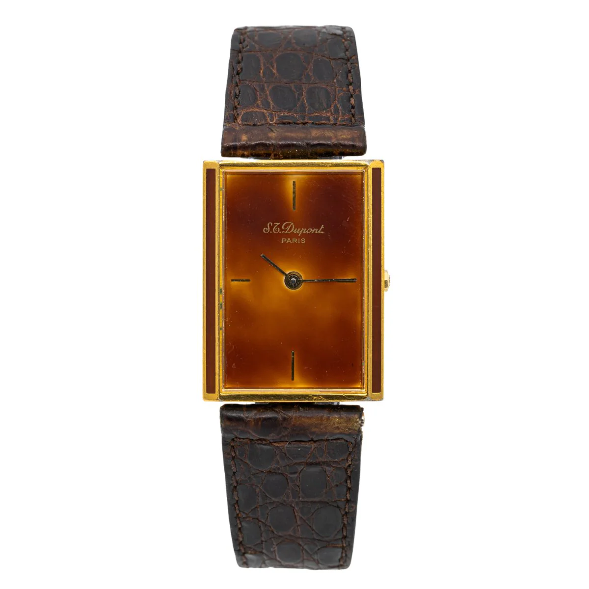 ST DUPONT watch in gold plate and leather