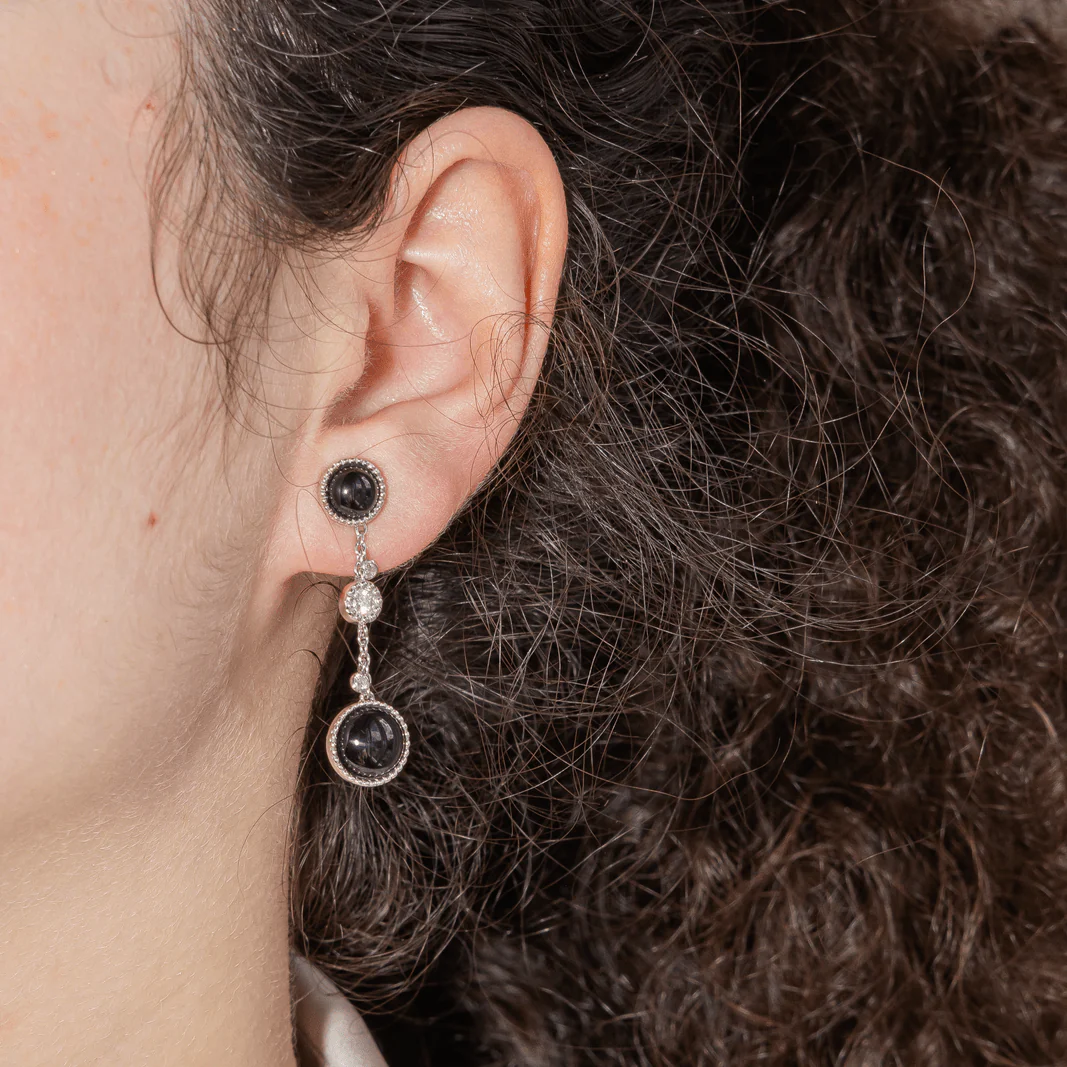 Earrings Pendant SUSIE OTÉRO in white gold, onyx and diamonds - Image 2