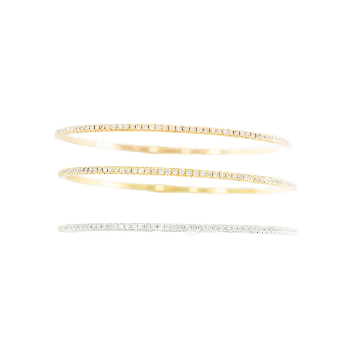 Three bangle bracelets in white gold, yellow gold, rose gold, and diamonds - Image 3