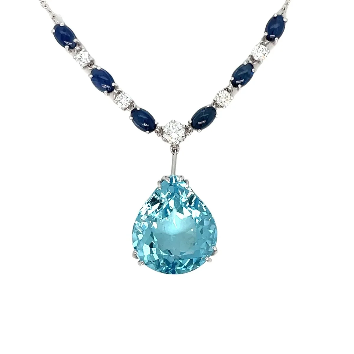 Aquamarine Diamond and Sapphire Pendant Necklace