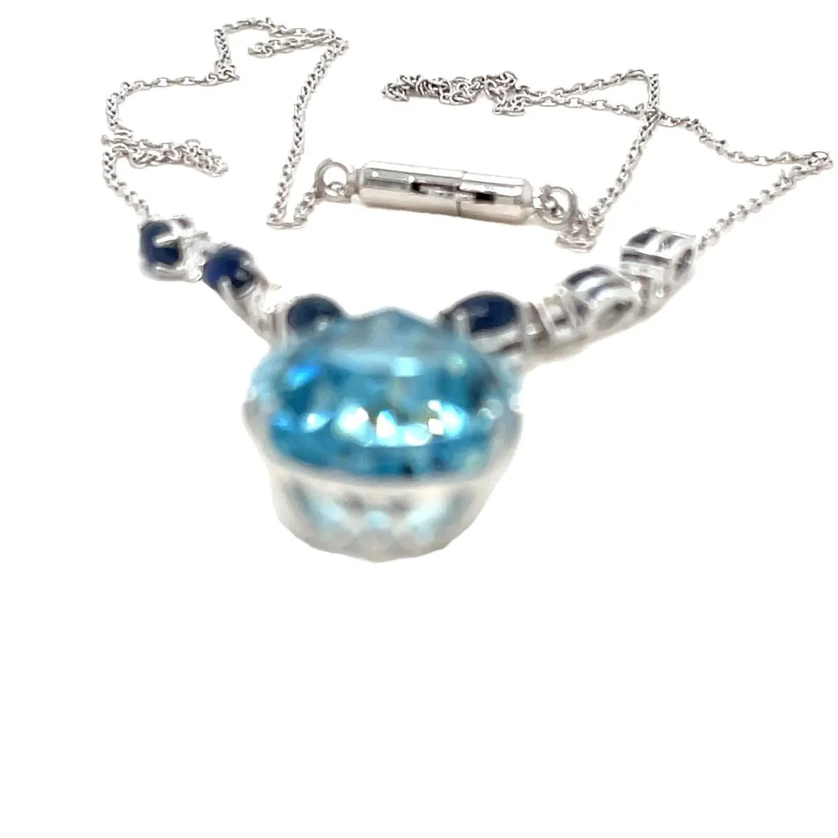 Aquamarine Diamond and Sapphire Pendant Necklace - Image 6