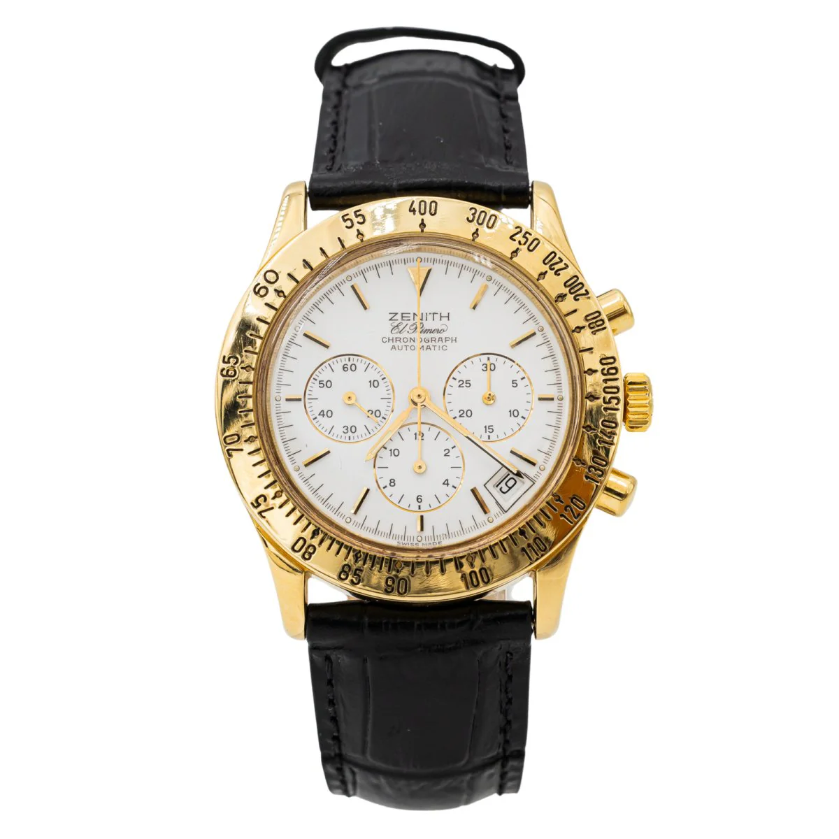 ZENITH “El Primero” Automatic Watch in yellow gold and leather