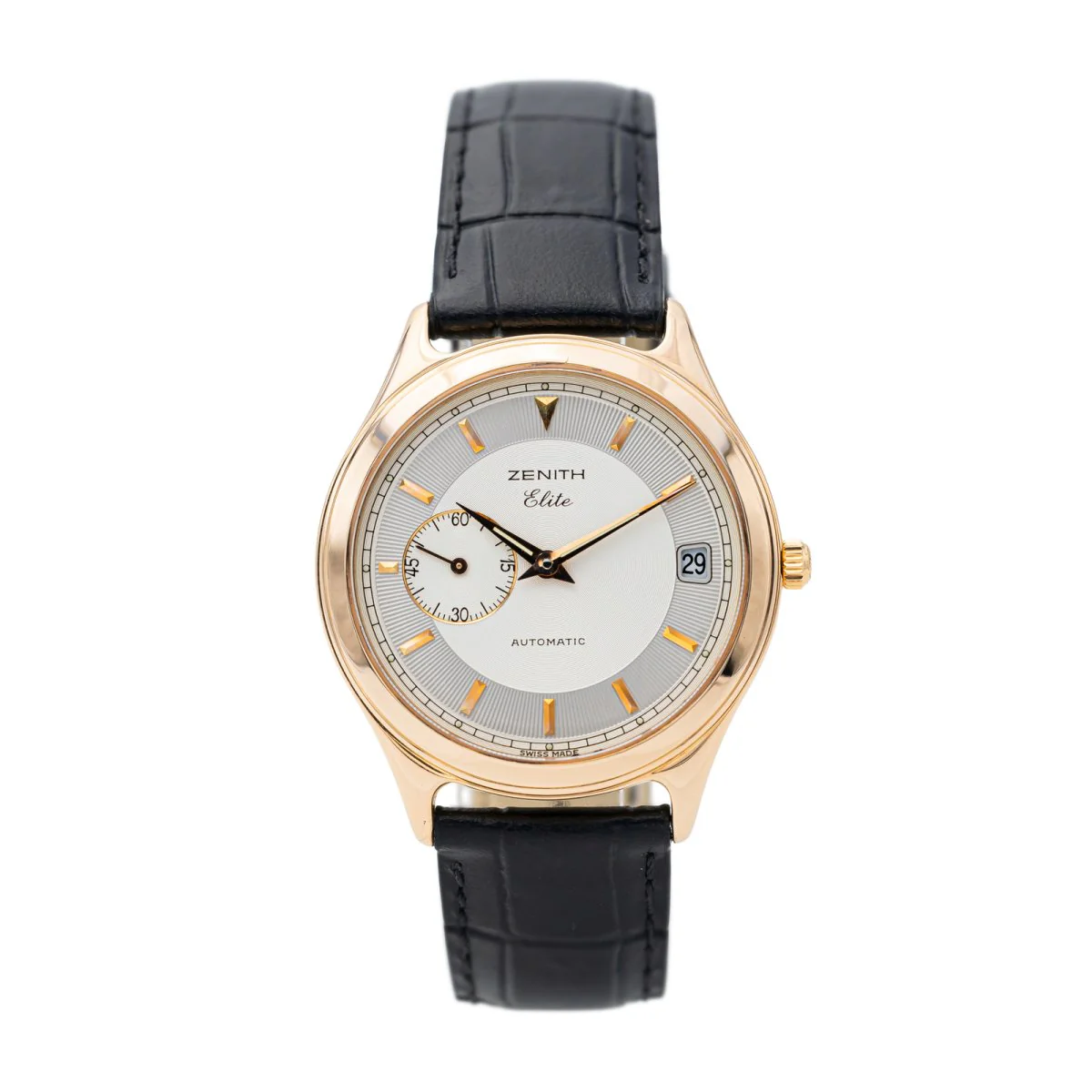 Zenith “Elite” watch in rose gold, yellow gold, silver and leather